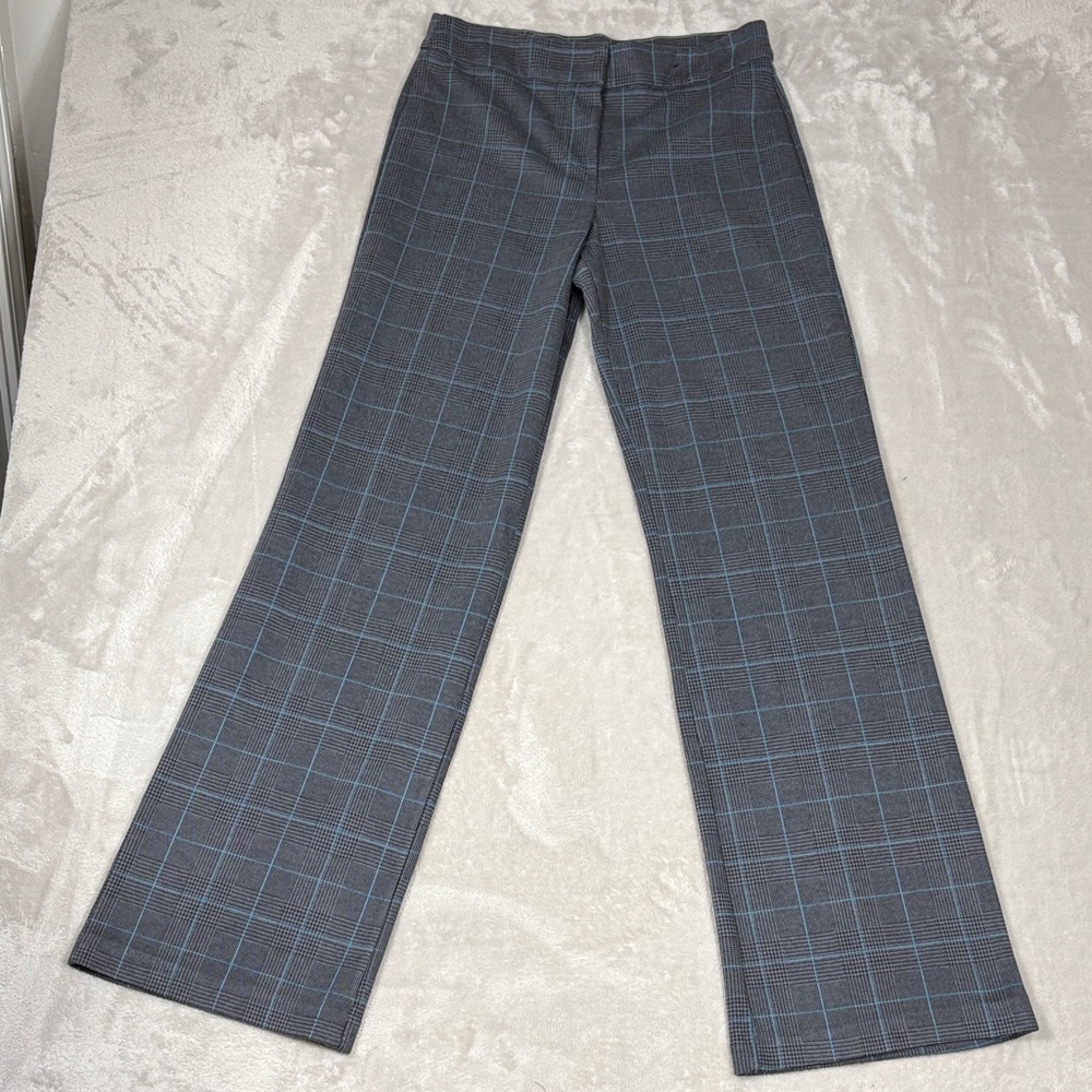 Gray Plaid Wide-Leg Pants